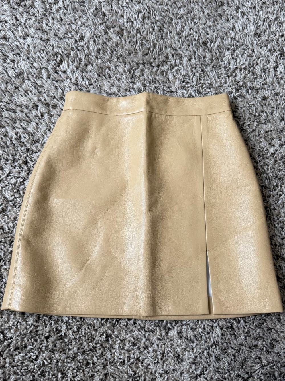 Wilfred Cream Faux Leather Mini Skirt with Front Slit